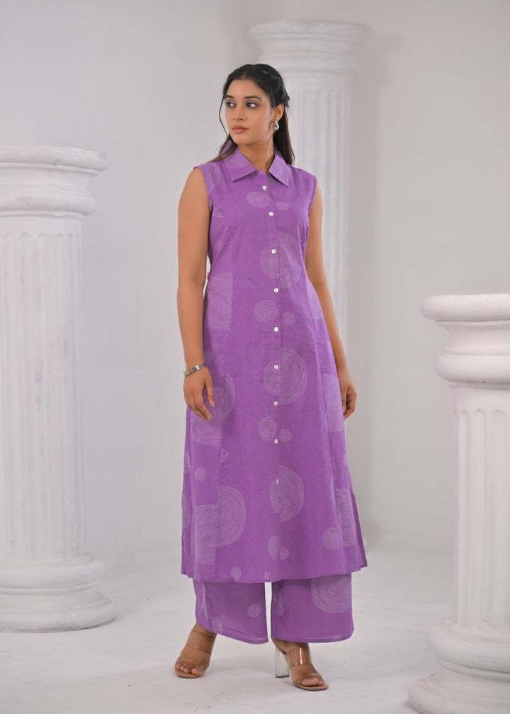 ITI LAVENDER COTTON KURTA PANT SET