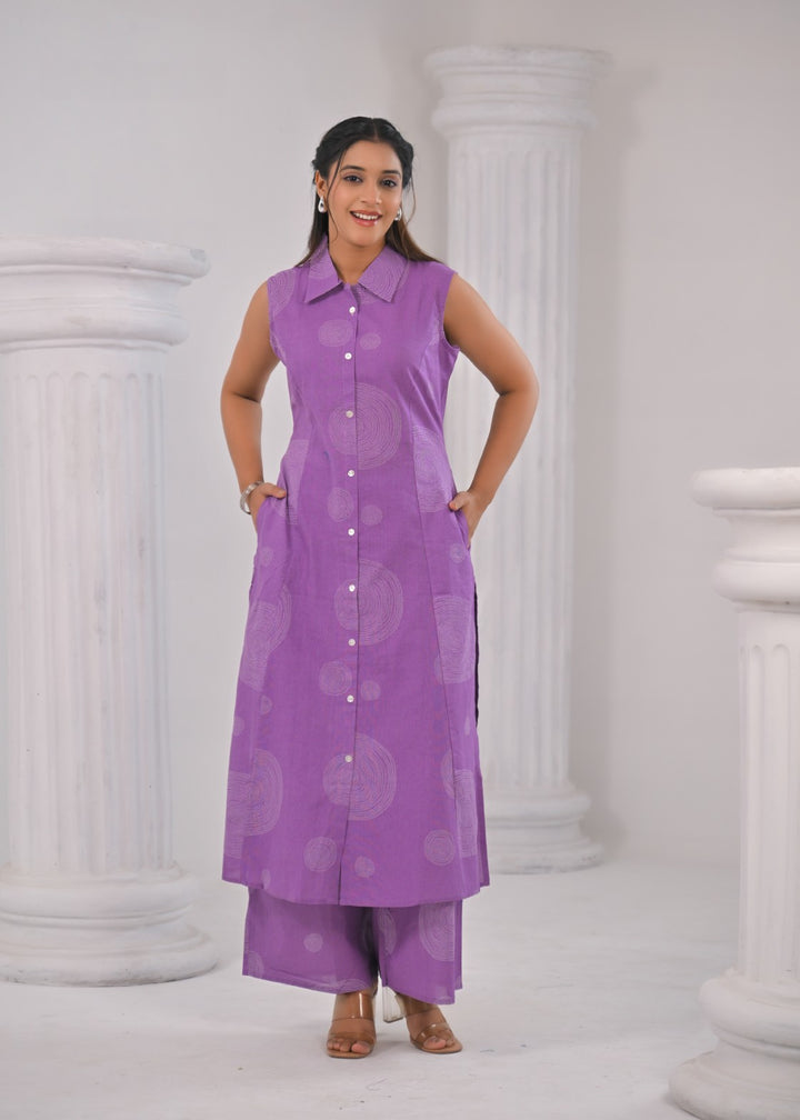 ITI LAVENDER COTTON KURTA PANT SET