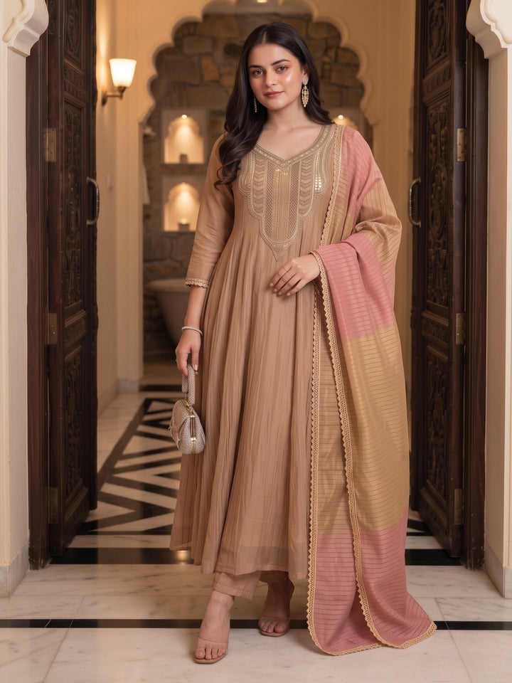 Poppi Apricot Full Work Handwork Heavy Suit Set