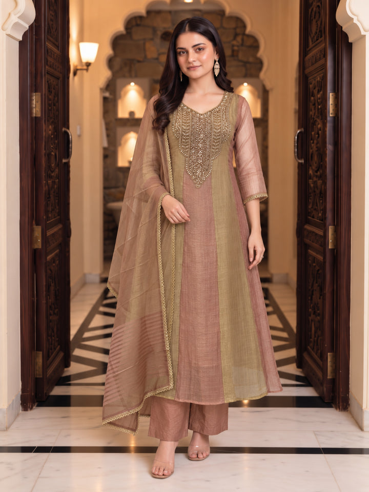 Poppi Apricot Full Work Handwork Heavy Suit Set