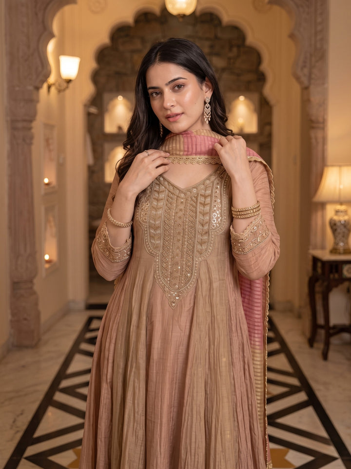 Poppi Apricot Full Work Handwork Heavy Suit Set