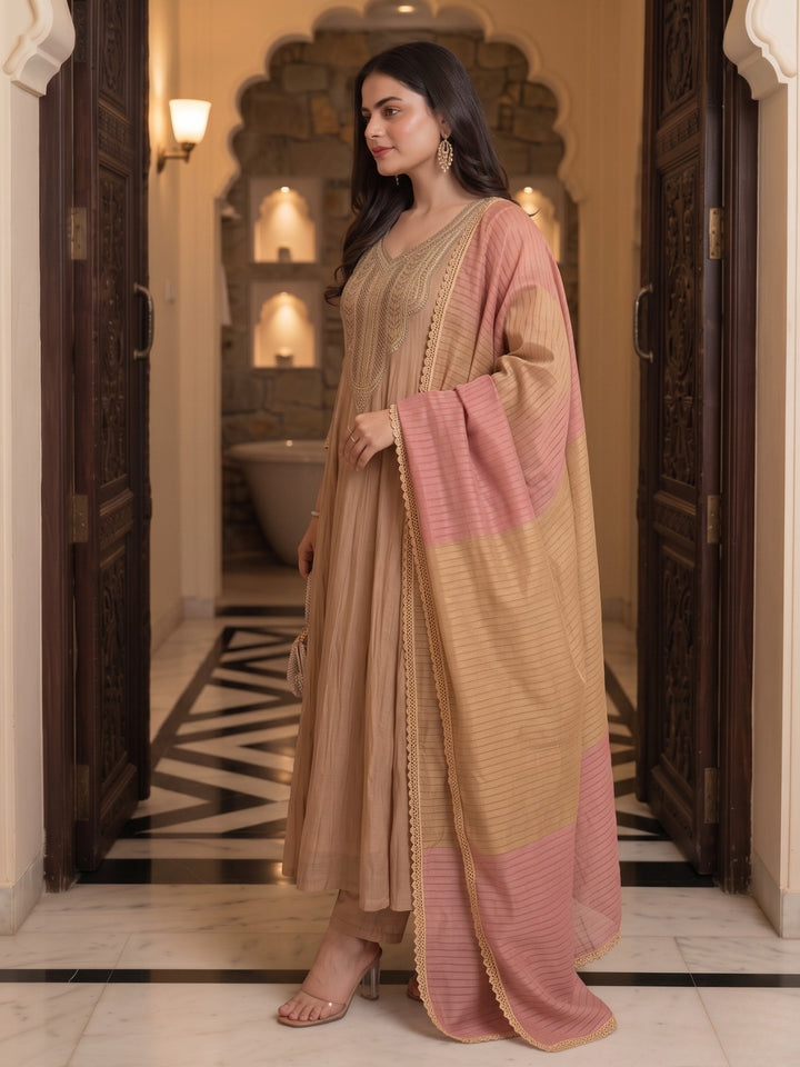 Poppi Apricot Full Work Handwork Heavy Suit Set