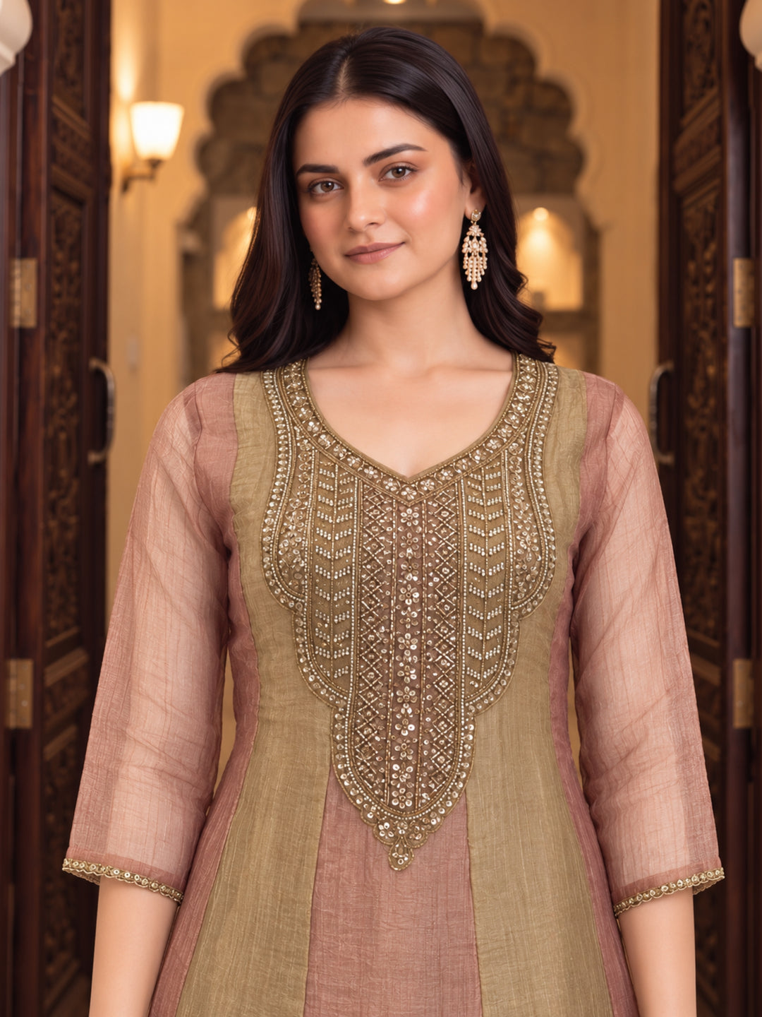 Poppi Apricot Full Work Handwork Heavy Suit Set