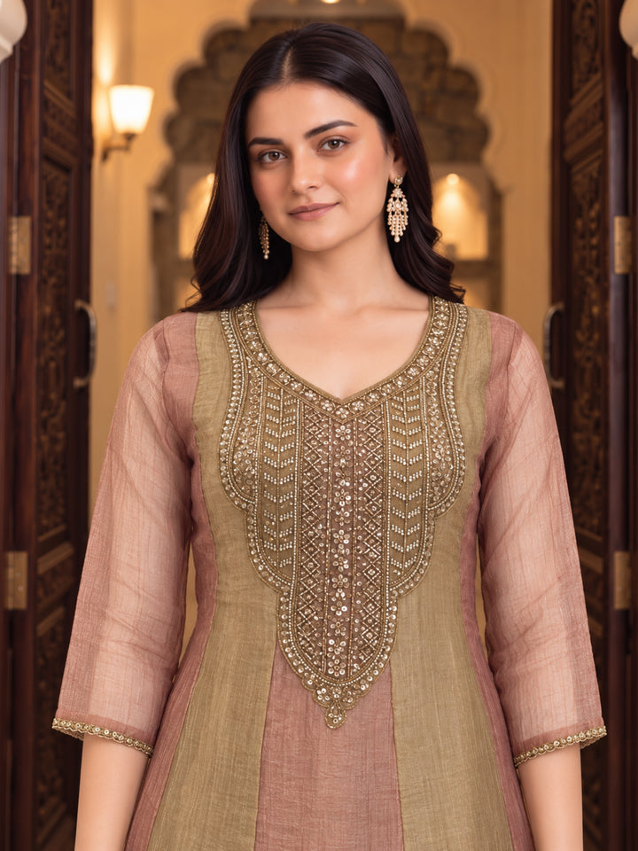 Poppi Apricot Full Work Handwork Heavy Suit Set