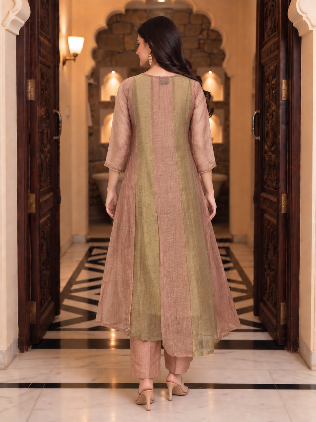 Poppi Apricot Full Work Handwork Heavy Suit Set
