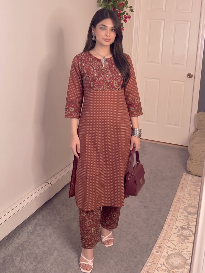 Poppi Cadmium Printed Kurta Pant Set