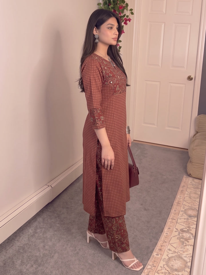 Poppi Cadmium Printed Kurta Pant Set