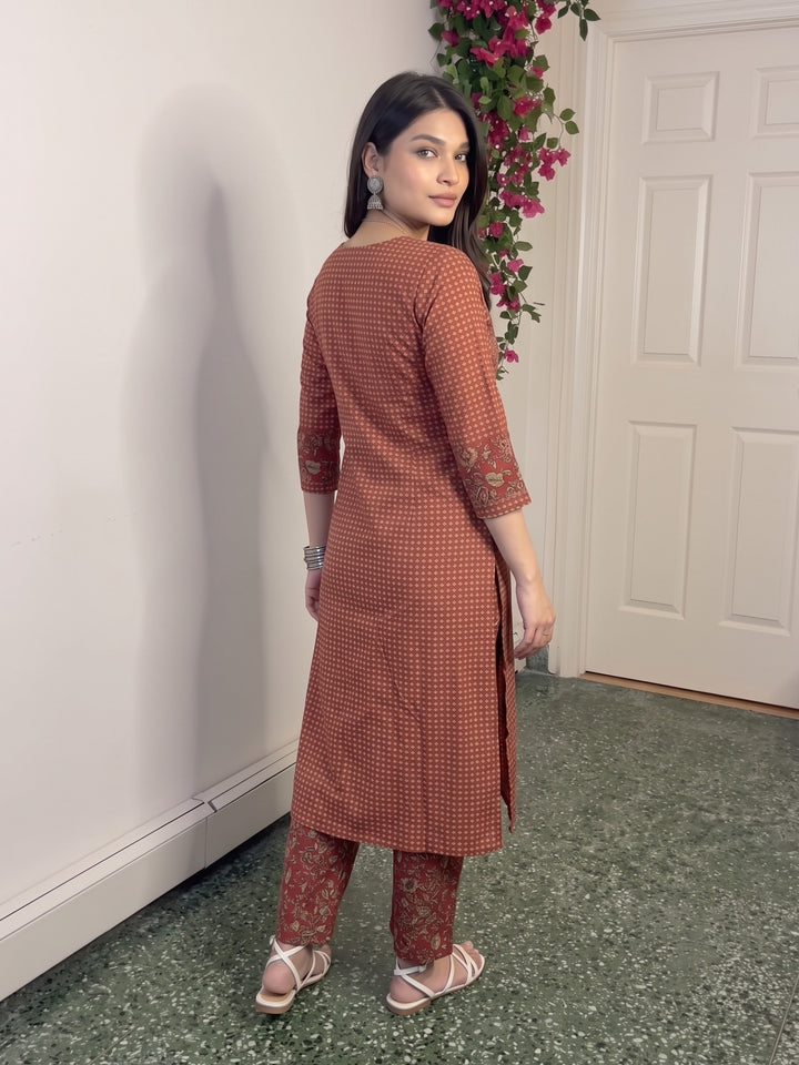 Poppi Cadmium Printed Kurta Pant Set