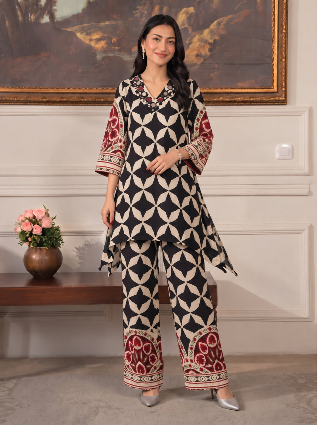 Poppi ebony mirror work co-ord set