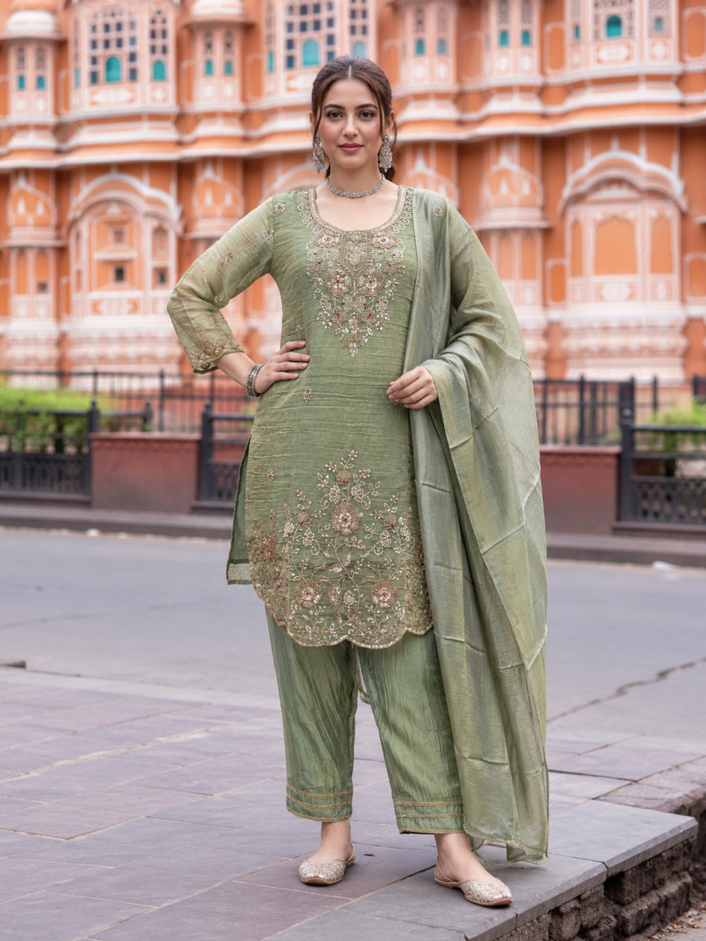 Poppi Matcha Work Anarkali Suit Set