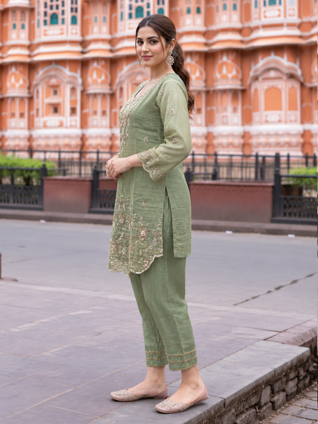 Poppi Matcha Work Anarkali Suit Set