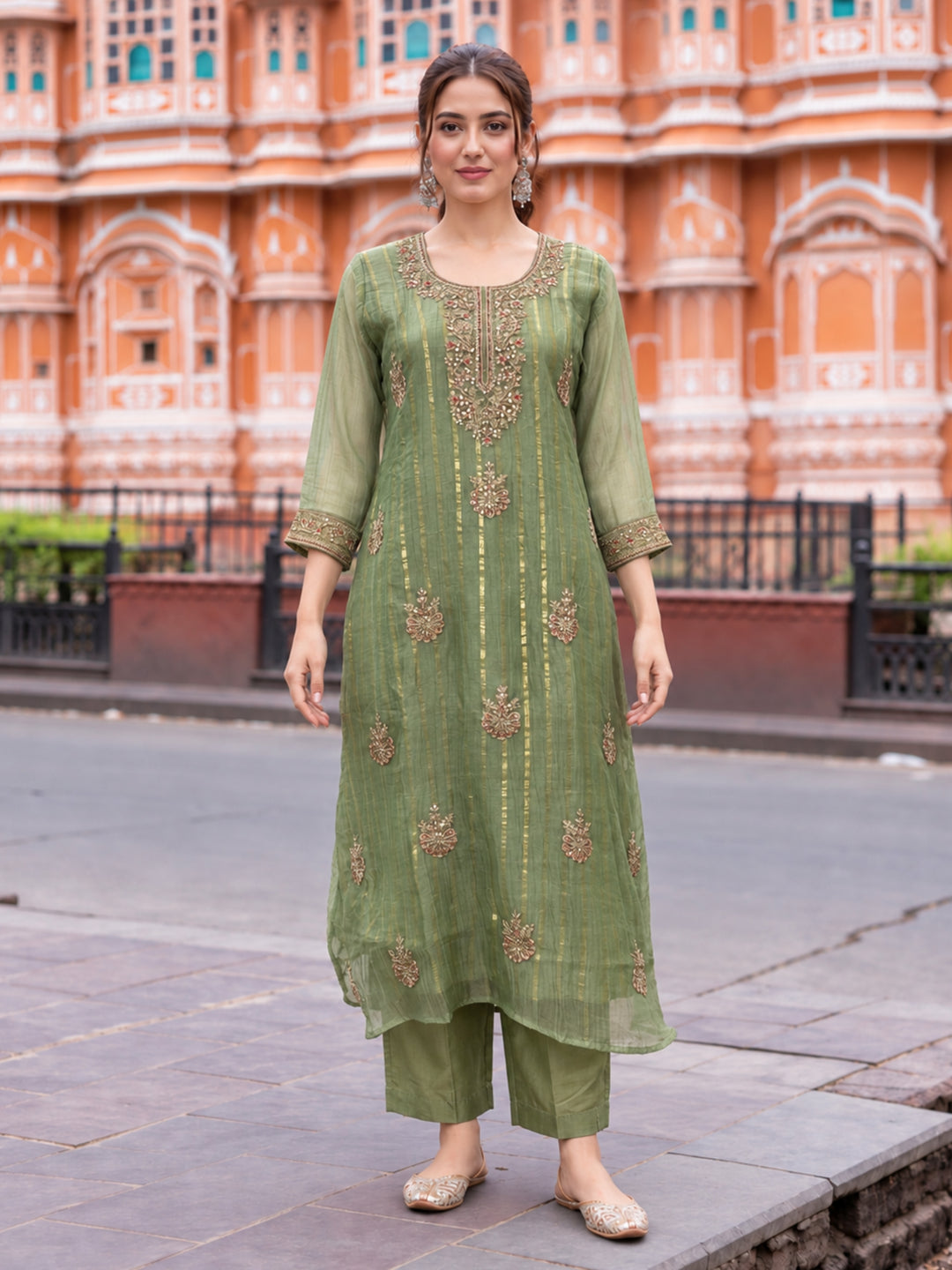Poppi Matcha Work Anarkali Suit Set