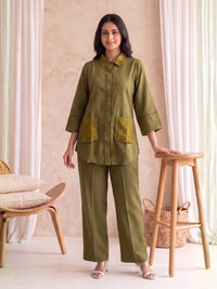 Prisha Olive embroidery cotton co-ord set