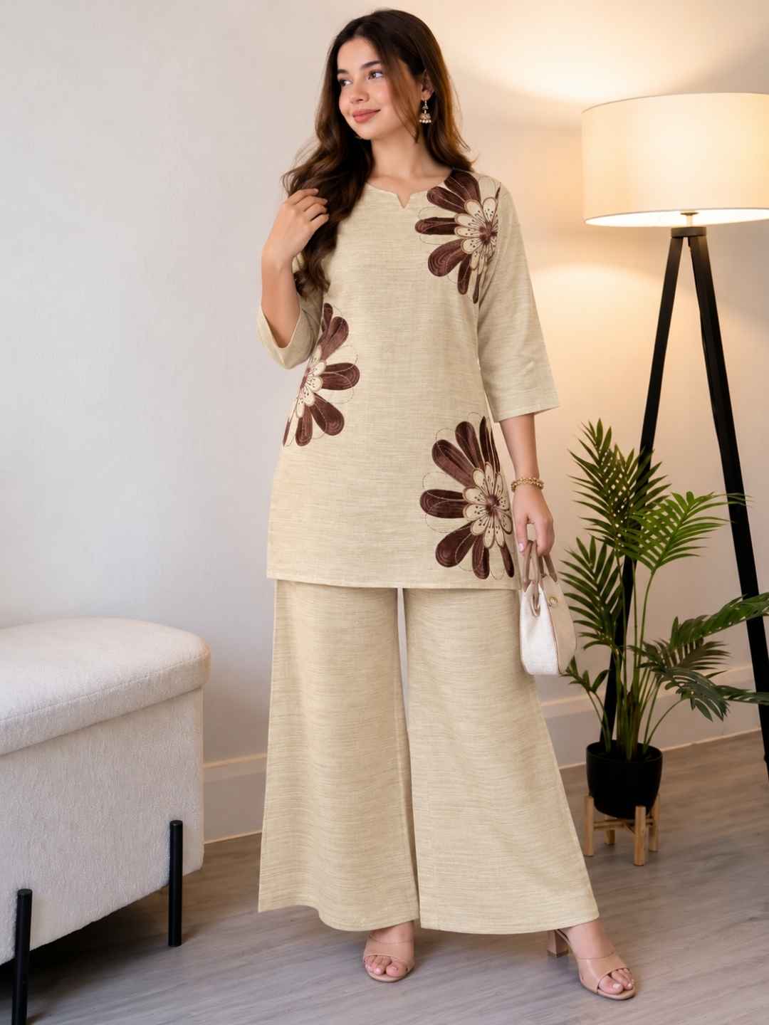 Prisha tan embroidery co-ord set