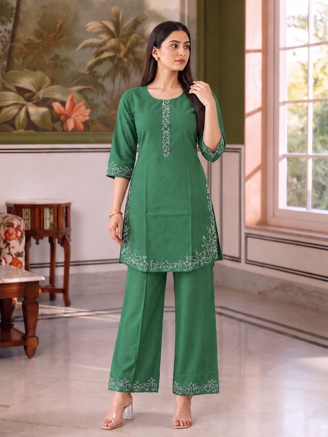 Regina Verdigris Embroidered Co-ord Set