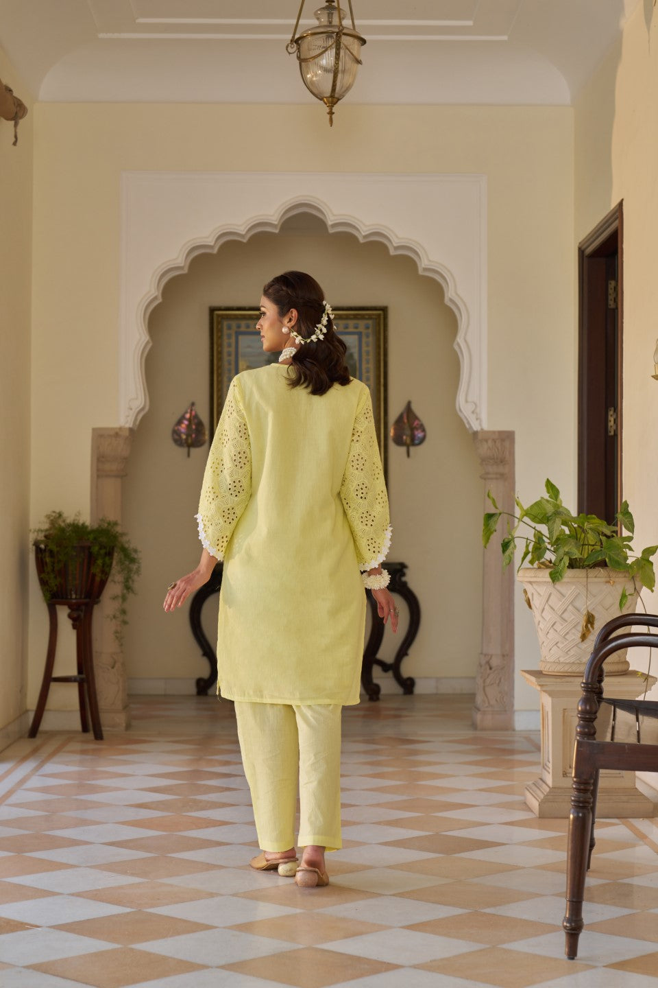 Anumeha Lime schiffli cotton co-ord set