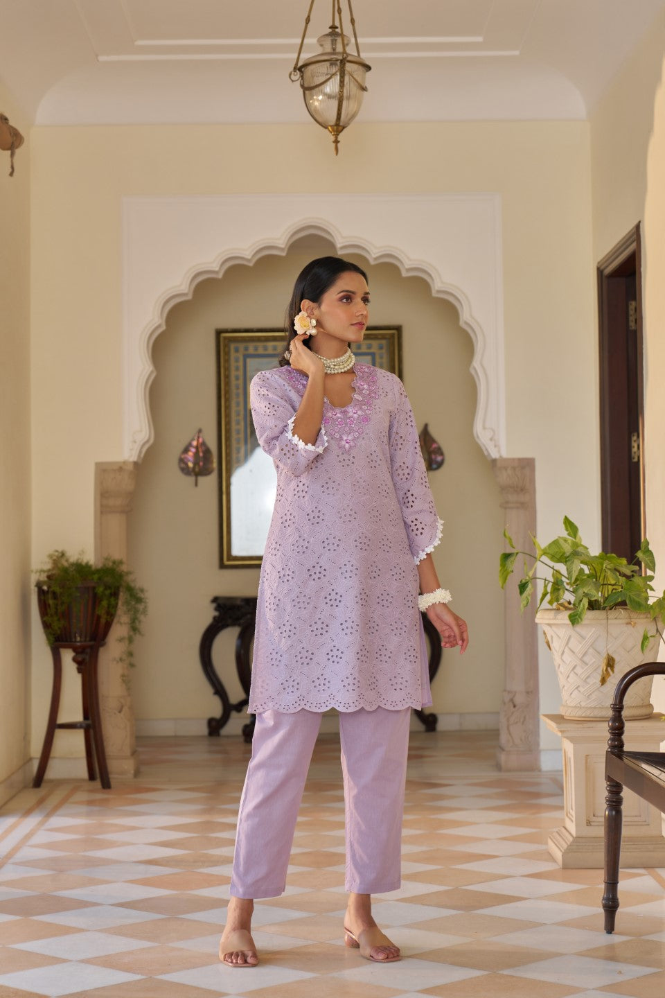 Anumeha Lily schiffli cotton co-ord set