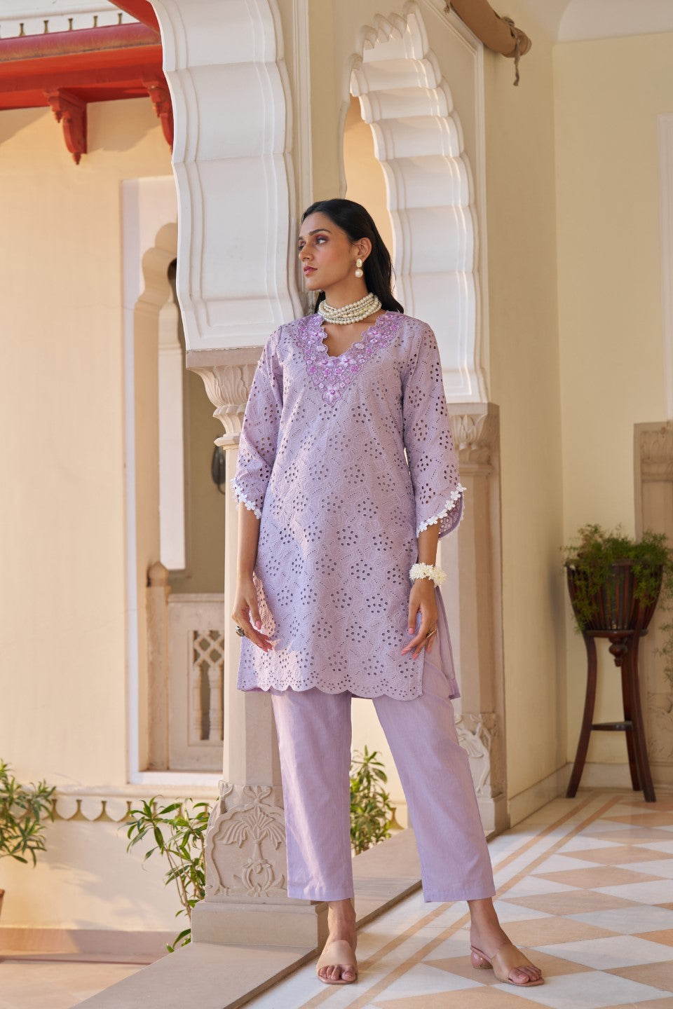 Anumeha Lily schiffli cotton co-ord set