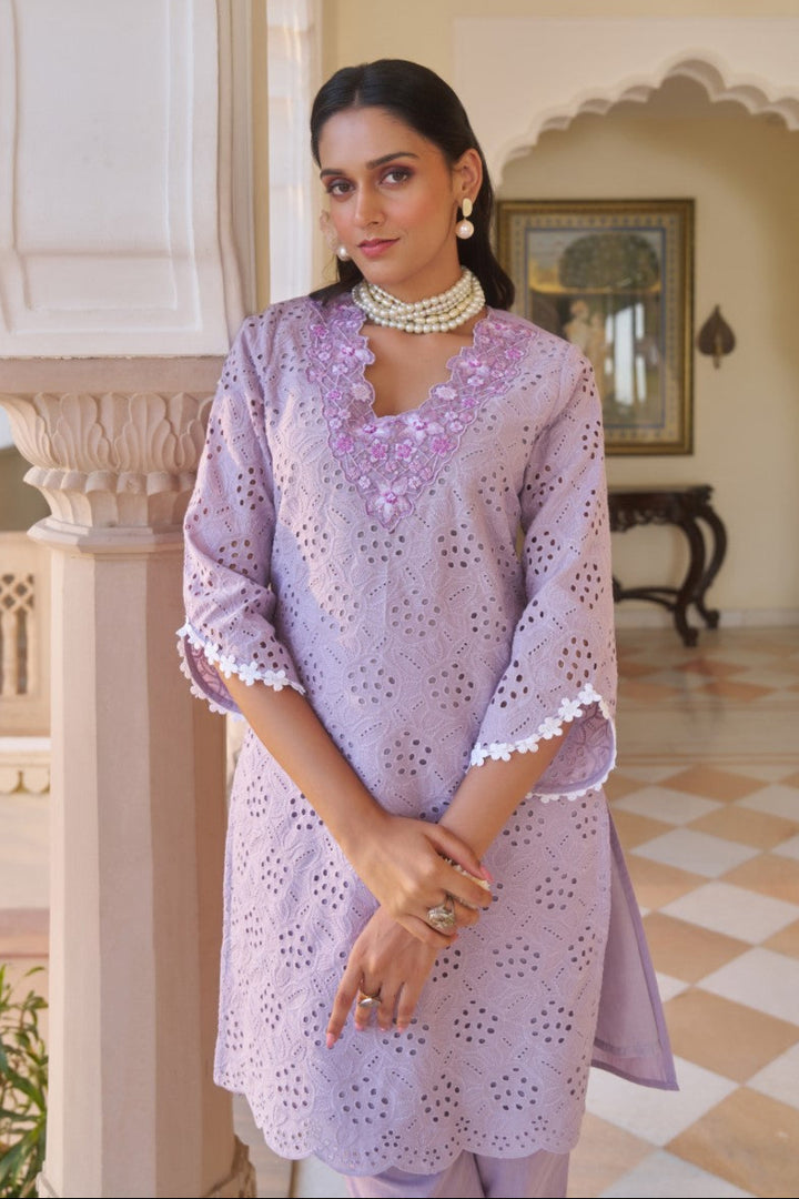 Anumeha Lily schiffli cotton co-ord set