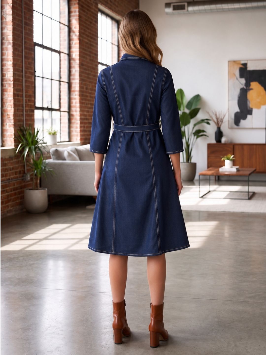 Prisha Navy denim cotton dress
