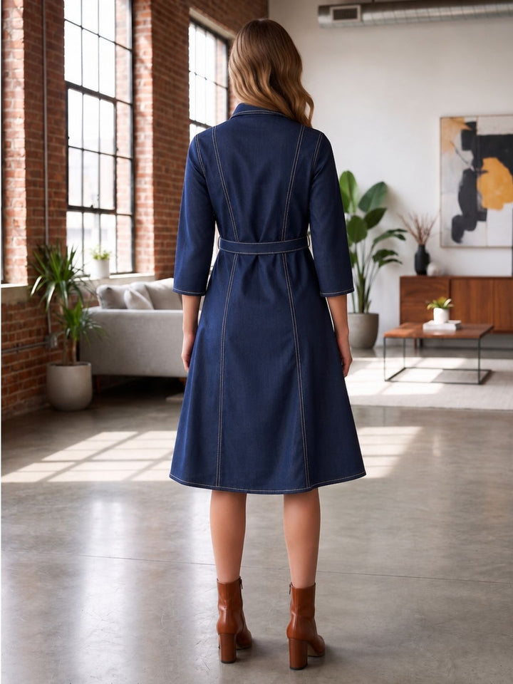 Prisha Navy denim cotton dress