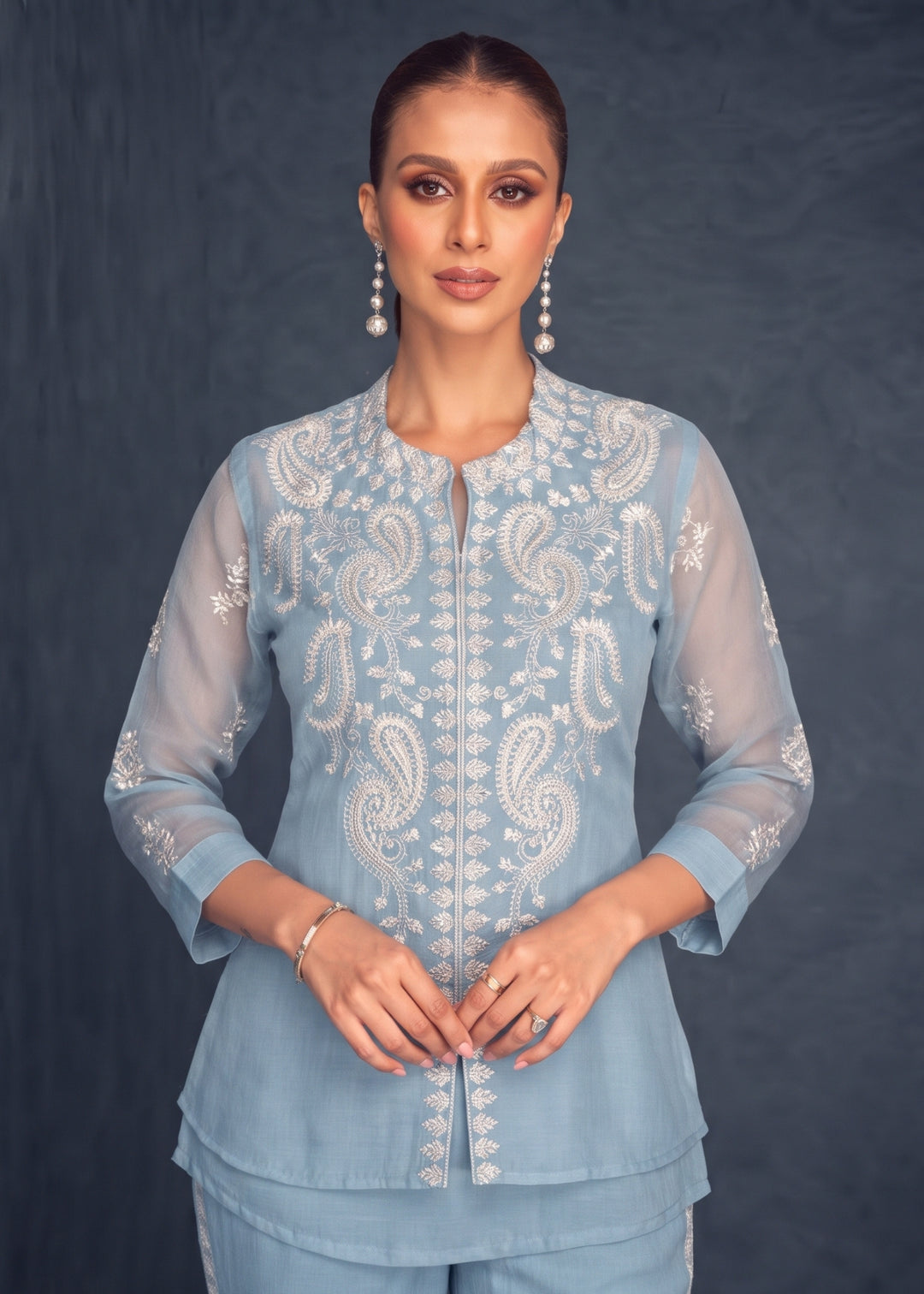 Saba SoftBlue Embroidered 3 pc Co-ord Set