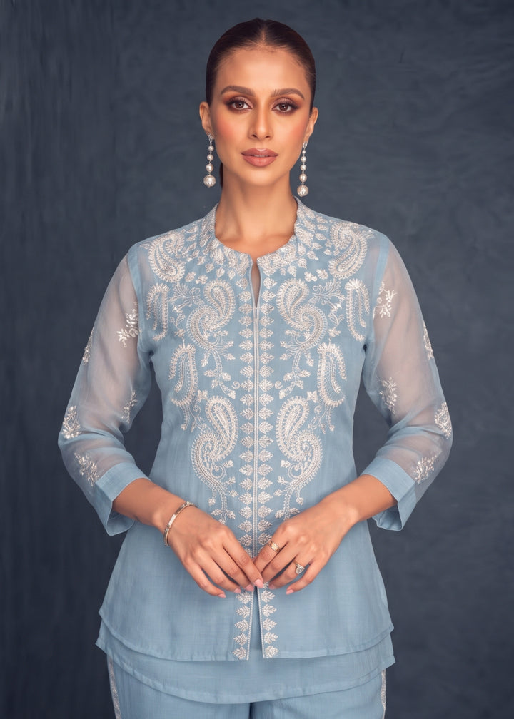 Saba SoftBlue Embroidered 3 pc Co-ord Set