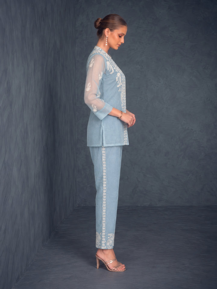 Saba SoftBlue Embroidered 3 pc Co-ord Set