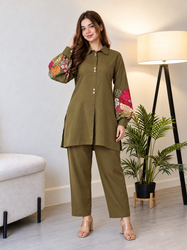 Sabhya Olive Embroidery Co-ord set