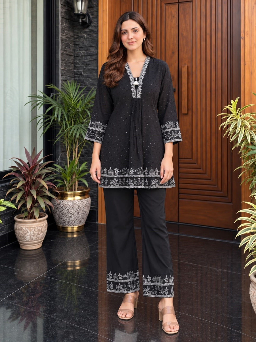 Sakshi Noir Embroidered Cotton Co-ord Set