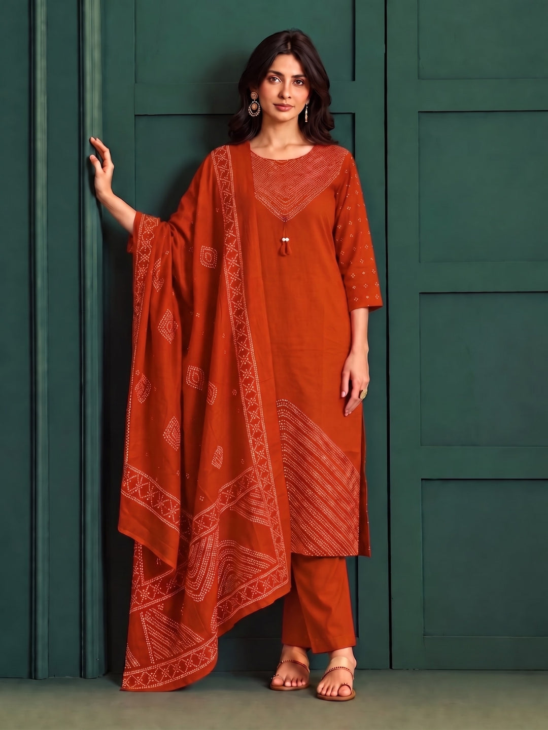 Sanjh Mango Printed Work Suit Set