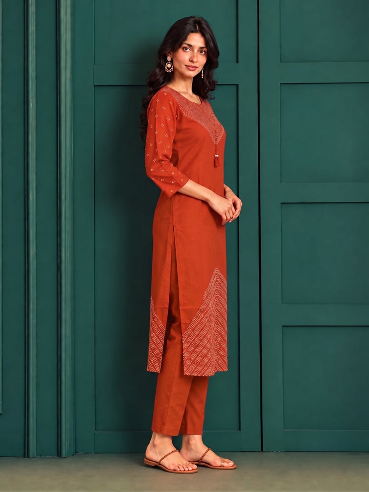 Sanjh Mango Printed Work Suit Set