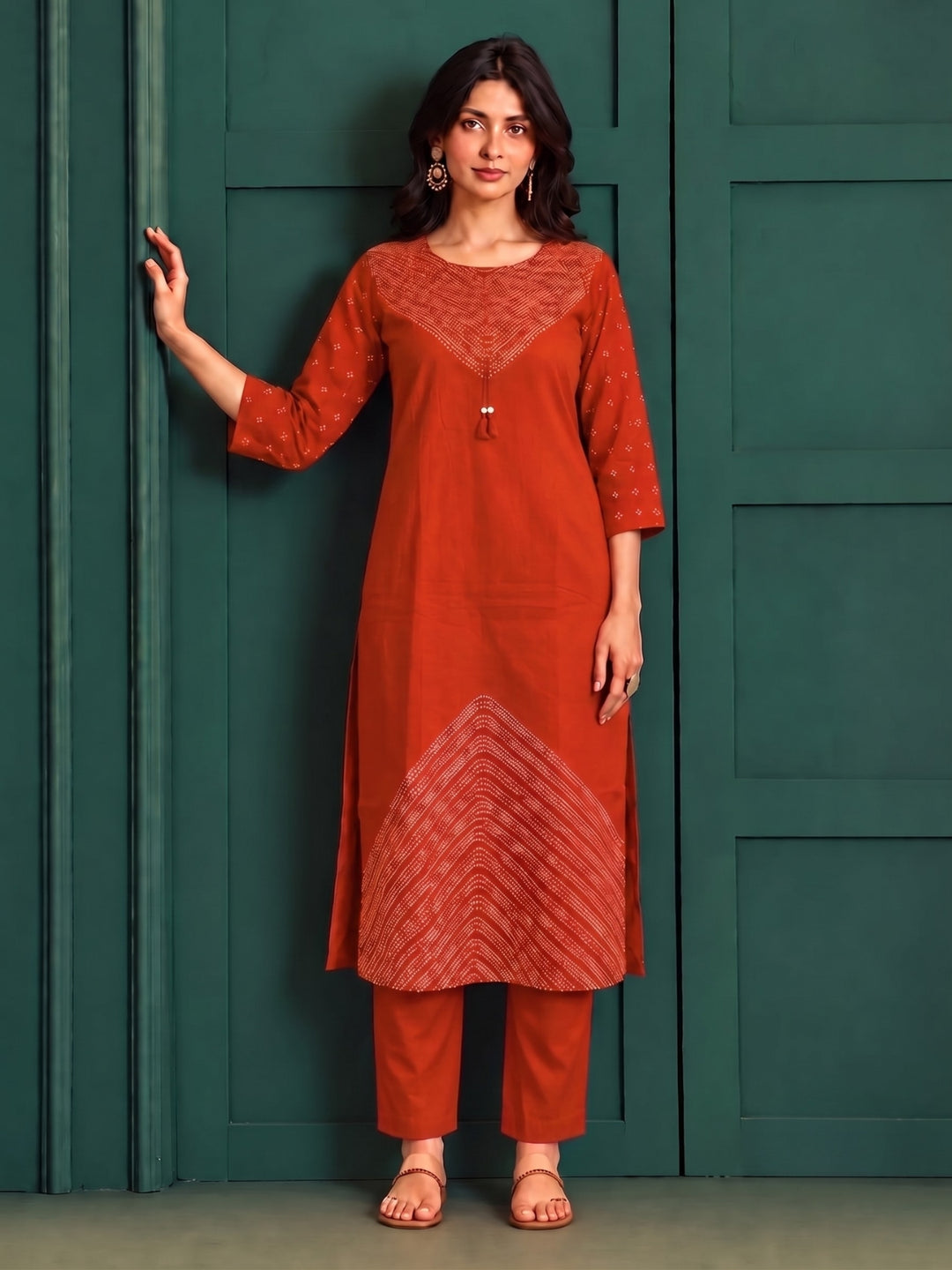 Sanjh Mango Printed Work Suit Set