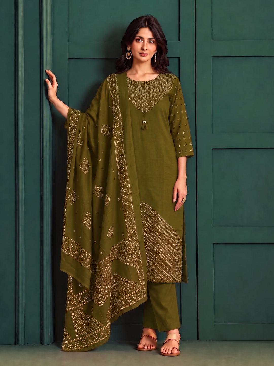 Sanjh Sage Printed Work Suit Set