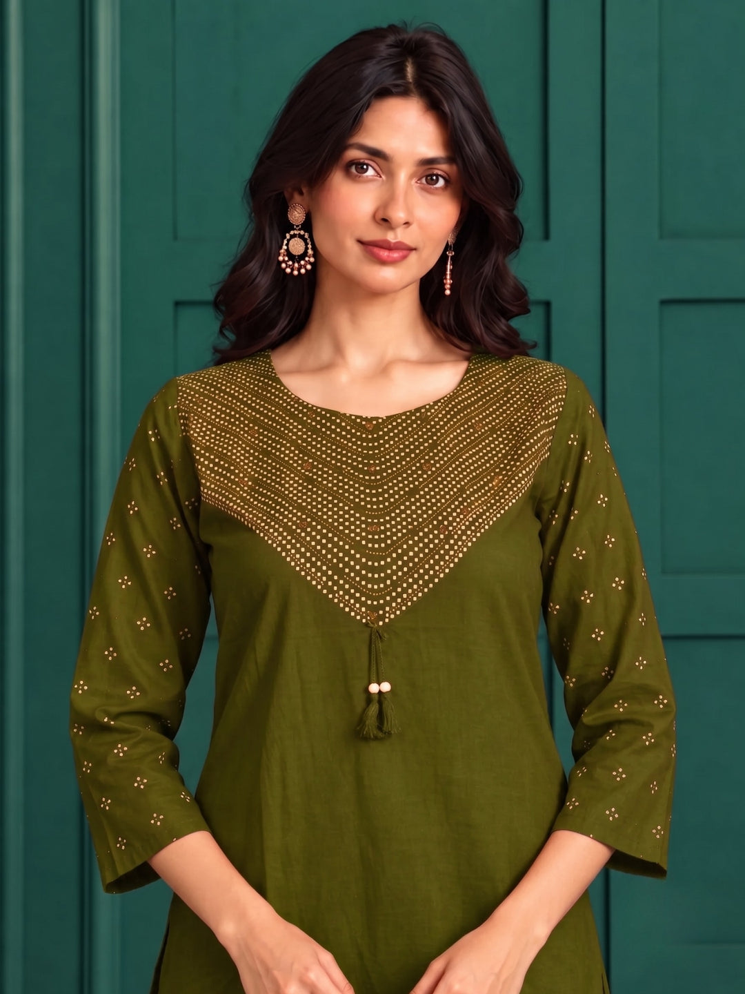 Sanjh Sage Printed Work Suit Set