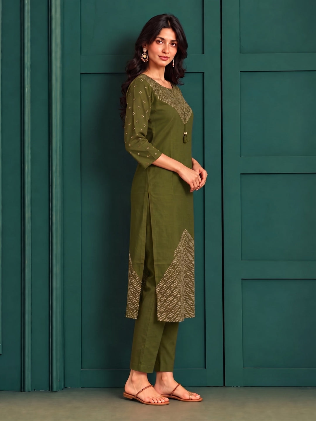 Sanjh Sage Printed Work Suit Set