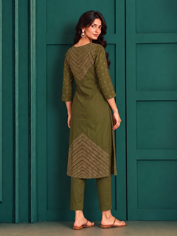 Sanjh Sage Printed Work Suit Set