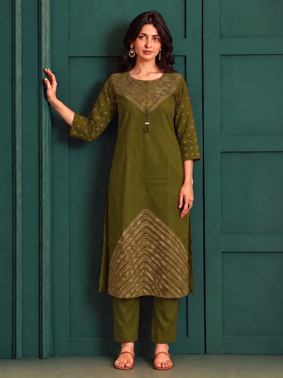 Sanjh Sage Printed Work Suit Set