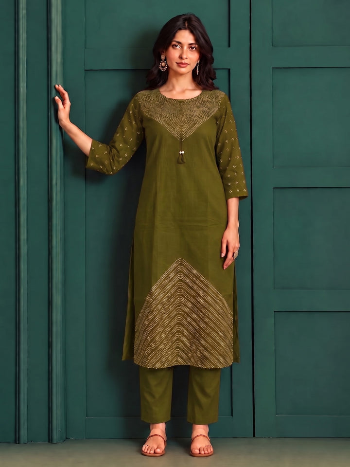 Sanjh Sage Printed Work Suit Set