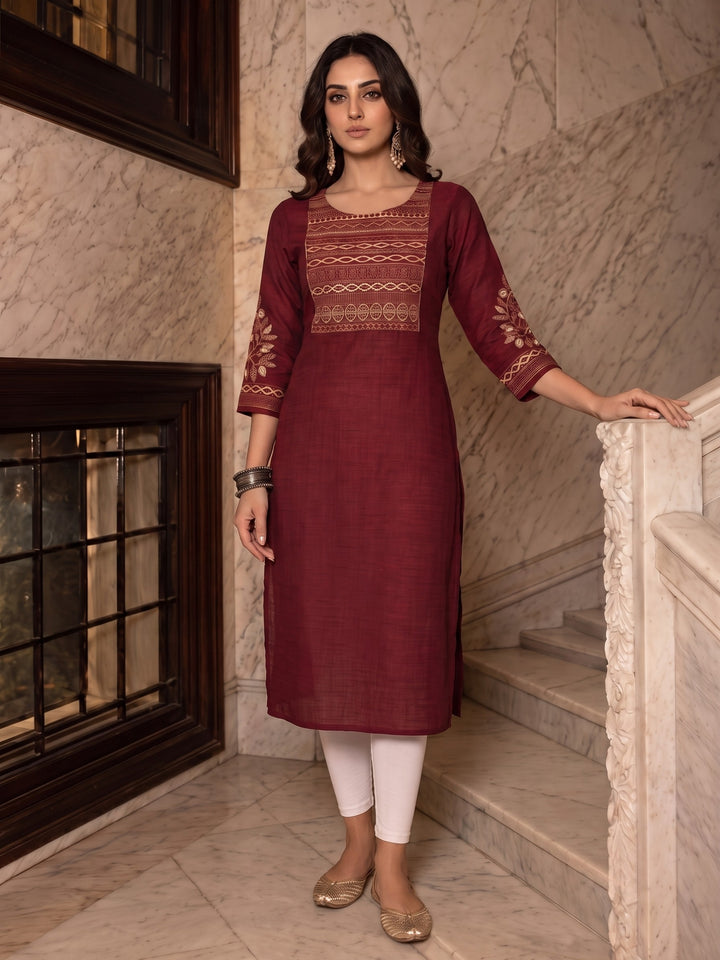Sarvari Burgundy Embroidered Kurti
