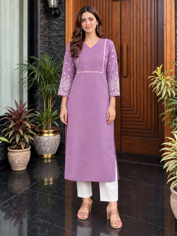Sarvari Lavender Embroidered Kurti