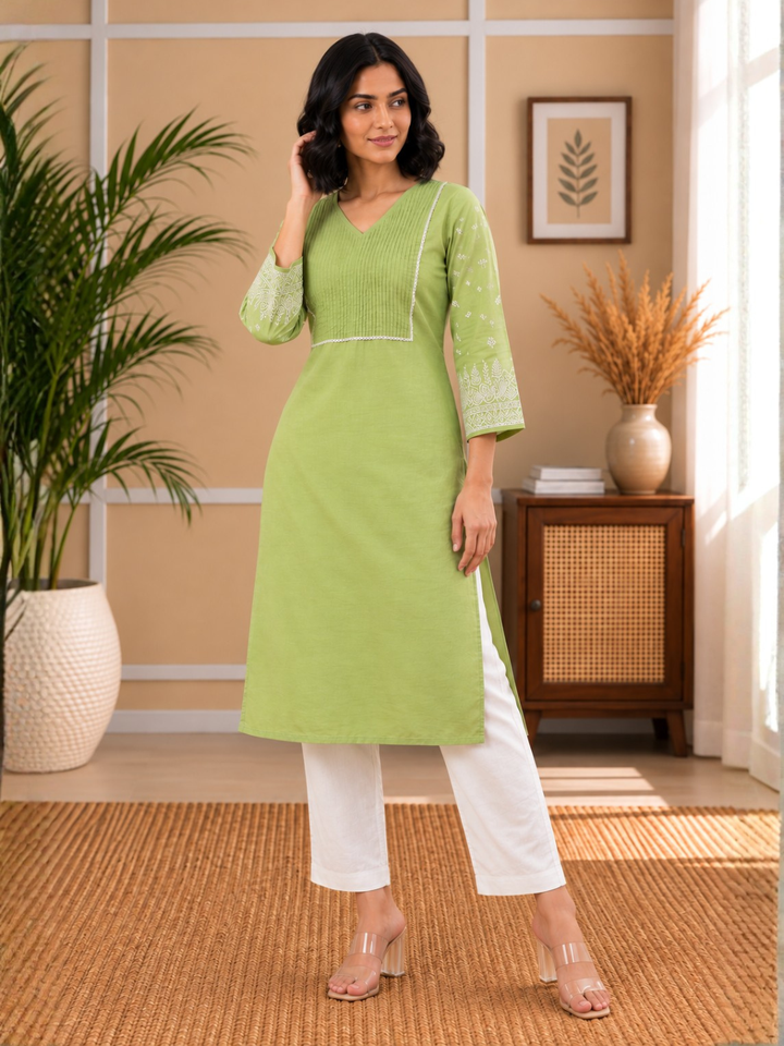 Sarvari Celery Embroidered Kurti