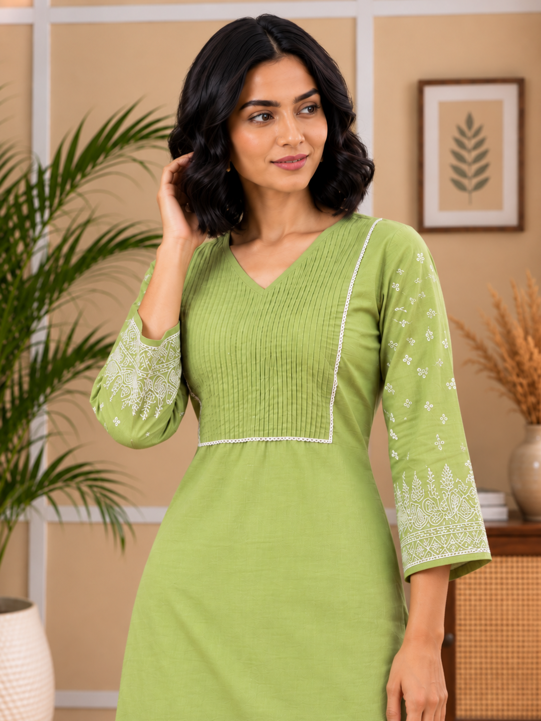 Sarvari Celery Embroidered Kurti