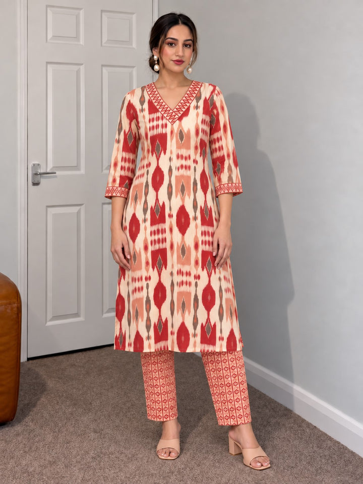 SASHA CORAL PRINTED KURTA PANT SET