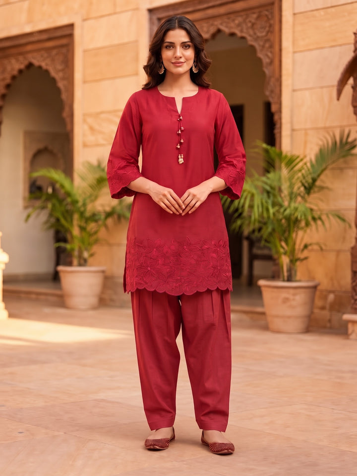 Shakti Carmine Work Farshi Co-Ord Set