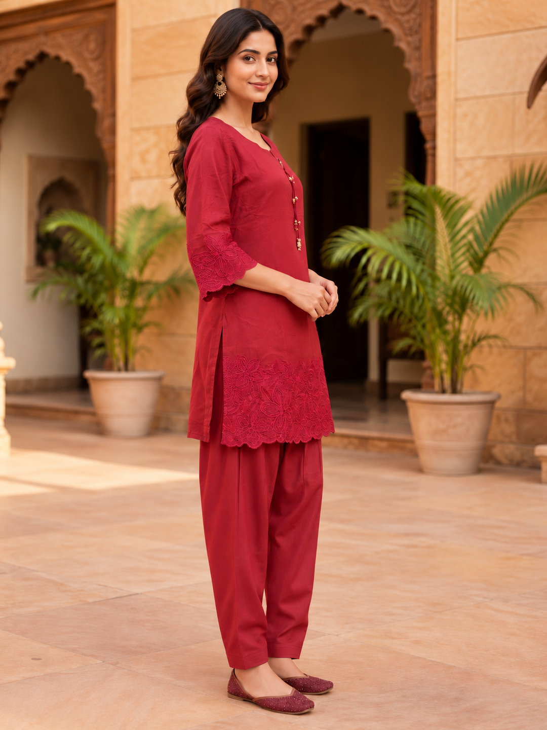 Shakti Carmine Work Farshi Co-Ord Set