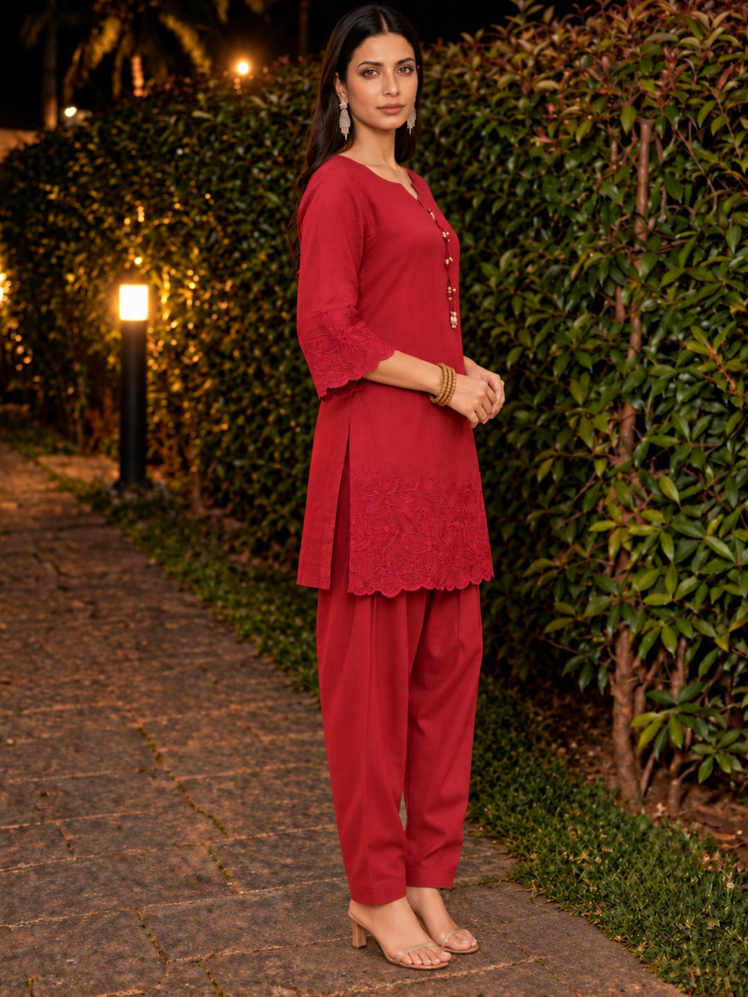 Shakti Carmine Work Farshi Co-Ord Set