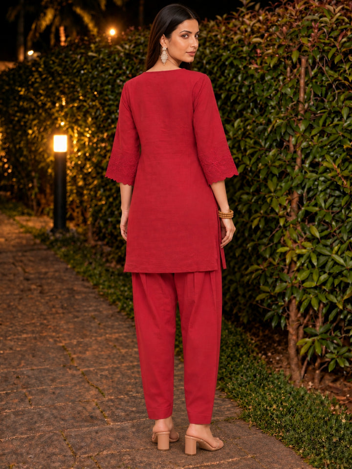 Shakti Carmine Work Farshi Co-Ord Set