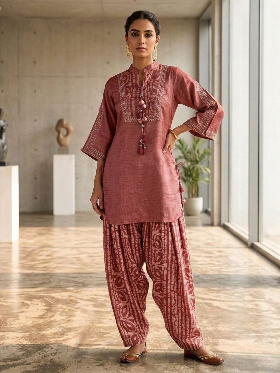 Shakti Carnation Work Pemium Farshi Co-Ord Set