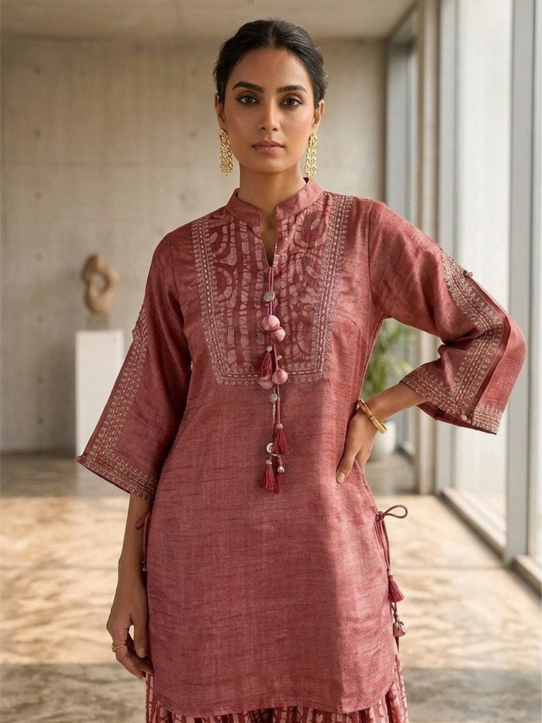Shakti Carnation Work Pemium Farshi Co-Ord Set